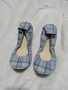 The Storehouse Leather Upper Gray Black Plaid Foldable Leather Ballet Flats 9 - Picture 1 of 7