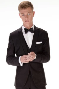 Larr Brio Herren Zenith silber funkelnd schmale Passform Smoking 38R SCHWARZE KRAWATTE/DJ/HOCHZEIT - Bild 1 von 1