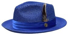 Men's Dress Casual Fedora Summer Straw Hat Royal Blue JU-922 100% Poly Braid
