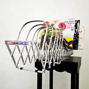 Vtg Evans Metal Accordion Magazine Rack Aluminum File Folder Record Organizer - Picture 1 of 9