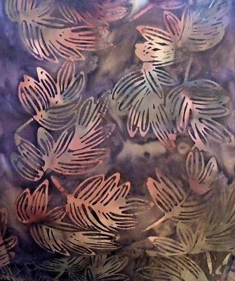 Beautiful BrownTonal w/ Orange Purple Batik Floral Leaves Print BTFQ - Image 1 of 4