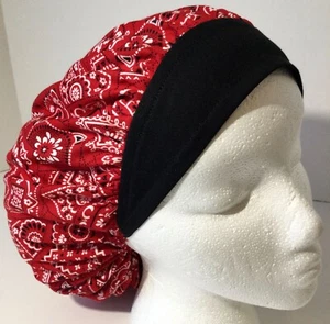 Red Western Print Medium Scrub Cap Medical Bouffant Surgery Hat Chef Dental - Picture 1 of 4