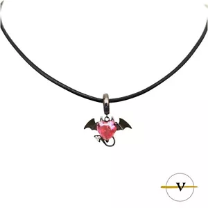 COLLANA DONNA VERA PELLE CIONDOLO PIPISTRELLO E CUORE DI ZIRCONE ARGENTO 925 - Foto 1 di 7