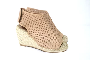 2 BAIA VISTA Size 7 Nude Leather Vent Peep Toe Espadrille Platform Wedge RRP$155 - Picture 1 of 6