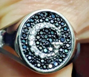 Argento 925 Anello unisex zirconi lettera G misura regolabile 14 metallo nobile - Foto 1 di 4