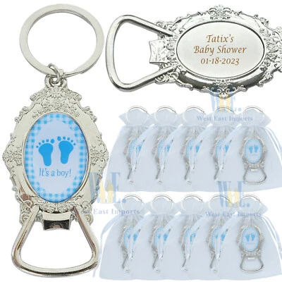 12 PCS Personalized  Baby Boy Shower Favor Blue Bottle Opener Gift for Guest - Image 1 of 4