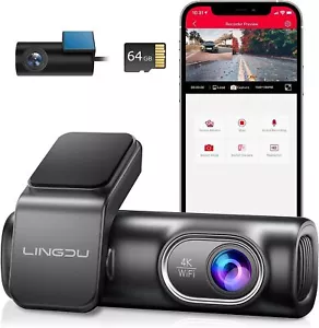 LINGDU LD01 4K Dash Cam Front and Rear with 64GB SD Card, Built-in 5GHz WiFi GPS - Picture 1 of 6