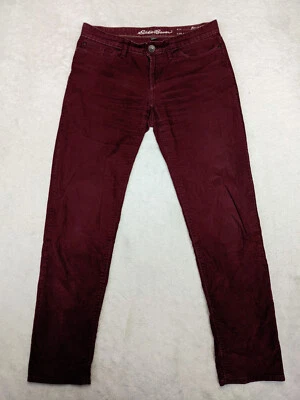 Calça de veludo Eddie Bauer Boyfriend feminina relaxada 4 borgonha cônica 5 bolsos - Imagem 1 de 4