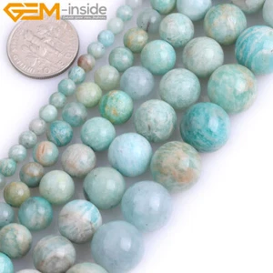 Natural Stone Africa African Blue Amazonite Round Beads For Jewelry Making 15” - Picture 1 of 28