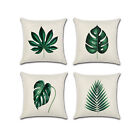 Set of 4 Pillow Covers 18x18, Green Plant Leaves Design Linen Fabric