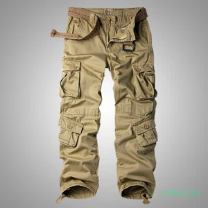 Men's Outdoor Cargo Pants Long Workwear Trousers Cotton Multi Pocket Casual 2025 - Picture 1 of 37