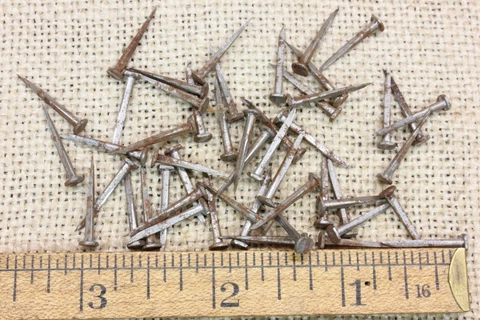 Old 3/4” Square Nails 5/32" Head 50 Qty Vintage Tacks 1880’s Iron Antique Rust Cover