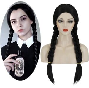 Mersi Black Wednesday Addams Long Braided Wig for Costume Women - Black