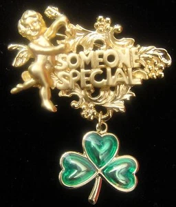 Irish SOMEONE SPECIAL Brooch Pin With Shamrock; Gold Plate, St Patricks Day, NEW - Picture 1 of 2