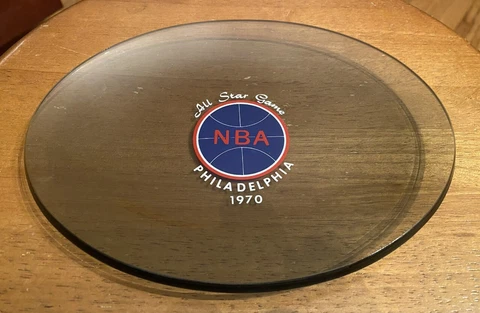 1970 NBA ALL-STAR GAME SMOKED GLASS DISH ~ 76ERS CELEBRITY GUEST GIFT - RARE Cover