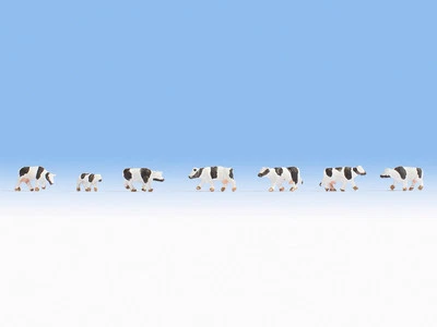  Z gauge Noch 44250 SEVEN Black & White DAIRY COWS : 1:220 scale Figures  - Image 1 of 2