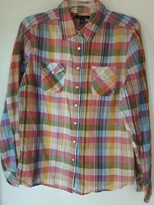  CAMISA MUJER TOMMY HILFIGER A CUADROS CON BOTONES Y LENGÜETA ENROLLABLE TALLA M - Imagen 1 de 3