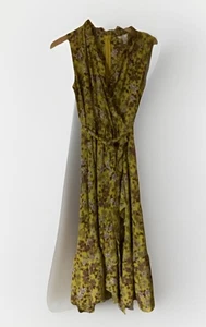 London Times gelb Blumen V-Ausschnitt ärmellos Rüschen Wickel Sommerkleid 10P - Bild 1 von 6