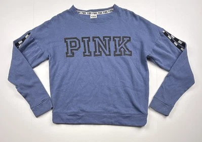 Sudadera Victorias Secret Rosa Azul Talla XS Negra Logo Rayas en la Manga Foto 1 de 4