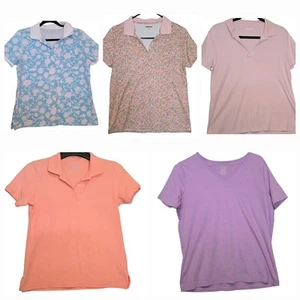 5 Land's End Polo Top Womens Size Med Quarter-button Tropical Golf Vacation - Picture 1 of 18