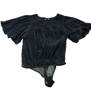 Free People Bodysuit Womens Small Black Perfect Catch Flutter Sleeve - Picture 1 of 14