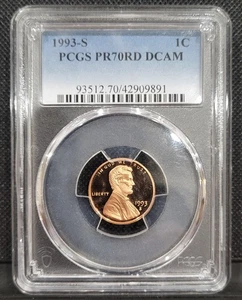 1993-S PR70RD DCAM Lincoln Cent Perfect Graded Slab PCGS - Picture 1 of 5