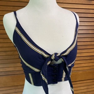 Volcom Crop Top Bustier Navy Blue Striped Size XS (0/2) - Picture 1 of 4