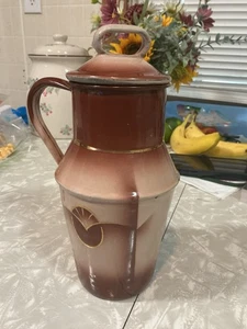 RARE ART DECO THISTLE GOLD DECORATED CREAM CAN GRANITEWARE ENAMELWARE ANTIQUE! - Picture 1 of 12