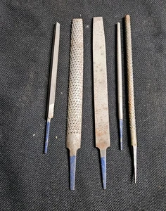 Lot vintage 5 limes Heller, bâtard delta plat, rond, demi rond 10" long USA - Photo 1/4