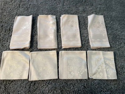 Pink Damask Jacquard Cloth Napkins Set of 8 Floral Cocktail Assorted Made Japan - Image 1 of 4