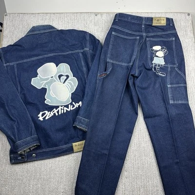 Conjunto de Jaqueta Jeans e Jaqueta Jeans Platinum Rockman Masculina Tamanho 30x32 M Skatista Y2K Hiphop - Imagem 1 de 4