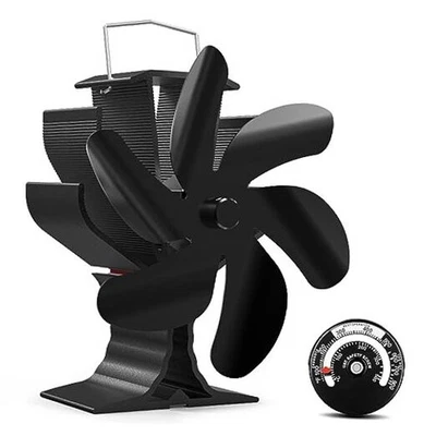  Ventilador de estufa de leña alimentado por calor 6 aspas chimenea 6 aspas ventilador con terómetro Foto 1 de 4