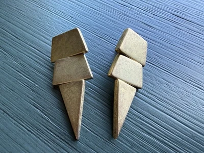 Eddie Borgo Antiqued Gold Geometric Dangle Earrings Matte Finish - Image 1 of 3