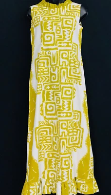 Vintage 1960 chartreuse maxi dress, sleeveless Hawaiian cotton linen summer S - Image 1 of 4