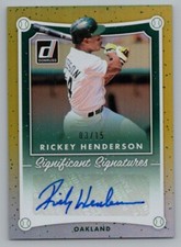 2017 Donruss Significant Signatures Gold Auto #SIGRH Rickey Henderson 3/15 A's
