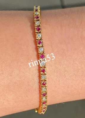 Бирманский Syn розовый рубин женщин свадьбы шикарный износ браслет ювелирных изделий реальный 925 SS - Изображение 1 из 4