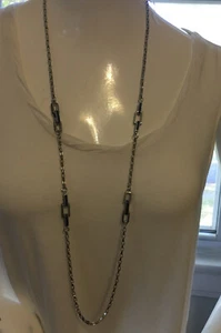 NWOT Brooks Brothers silberfarbene blaue Link Station 34" Halskette CS906y - Bild 1 von 6