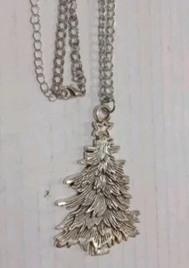 Christmas Tree Pendant Necklace, 2.75" Silver Christmas Holiday Jewelry, NEW - Picture 1 of 13
