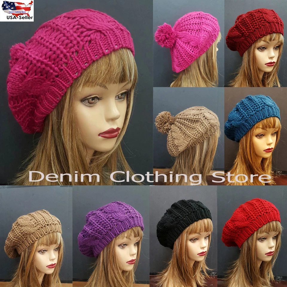 Зимние вязаные шапочки для женщин коренастый кабель трикотажа теплый громоздкий Beanie шляпа девочка - Изображение 1 из 1