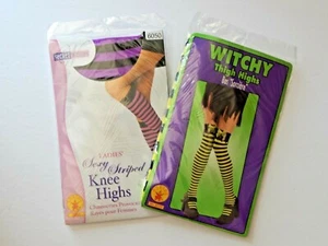 2 Pks RUBIES COSTUMES Striped Stockings Hose Sexy Knee High & Witchy Thigh High - Picture 1 of 5