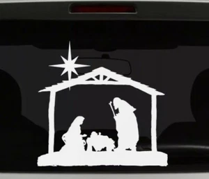 Krippe Weihnachten Aufkleber weiß permanent 5" - Bild 1 von 1