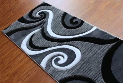 Alfombra contemporánea tallada a mano gris blanca negra corredor largo 2x7 pies Foto 1 de 4