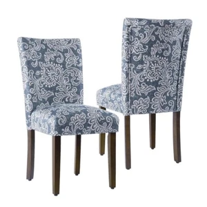 HomePop Classic Parsons Dining Chair -Denim Jacobean Print (Set of 2) - Picture 1 of 6