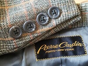 Vintage Iconic 38R Pierre Cardin Paris Orange Check wool tweed Sport Coat Blazer
