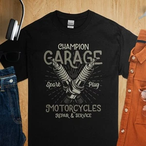Vintage Motorcycle Repair Service T-Shirt, Champion Garage Spark Plug Tee, Biker - Picture 1 of 3