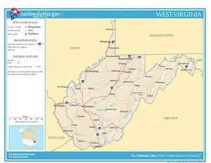 Mapa de pared laminado de referencia del estado de Virginia Occidental - Imagen 1 de 1