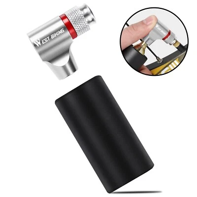 WEST BIKING Bike Bicycle Tyre Tube Pump Cycling CO2 Gas Tyre Inflator Silver - Image 1 of 4