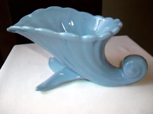 ABINGDON POTTERY CORNUCOPIA PLANTER VASE BLUE 9" - Picture 1 of 9