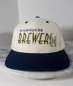 Vintage 90's Milwaukee Brewers Canvas/Blue Outdoor Cap Baseball Adj. Strap Hat - Picture 1 of 7
