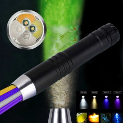 MARKENLOS UV Lampe 395nm+365nm+Weiß+Gelb LED Taschenlampe Scorpion Bernstein Schwarzlicht#